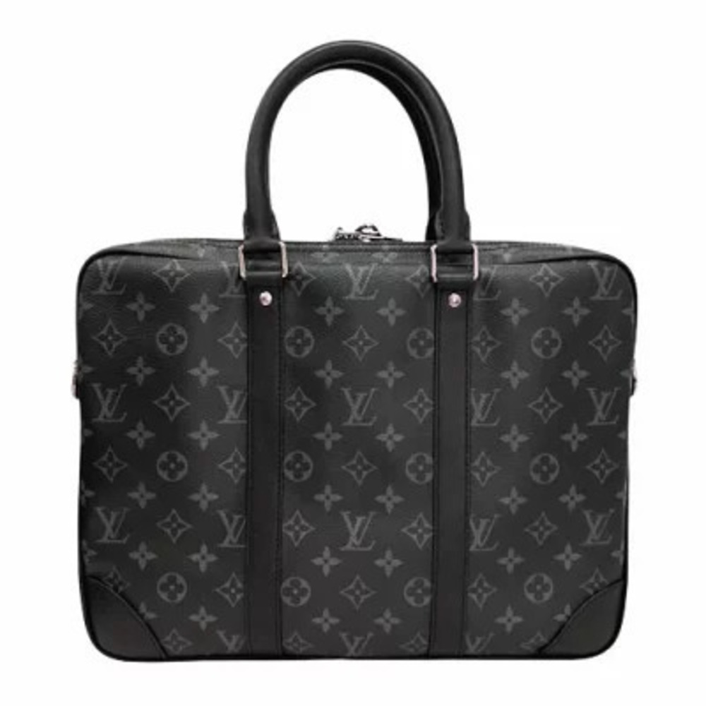 Louis Vuitton Porte documents Voyage Briefcase Bag Leather Eclipse Black